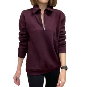 Athleta Cozy Karma 1/2 Zip Sweatshirt Sz S New $109 Cabernet Red Fleece Pullover